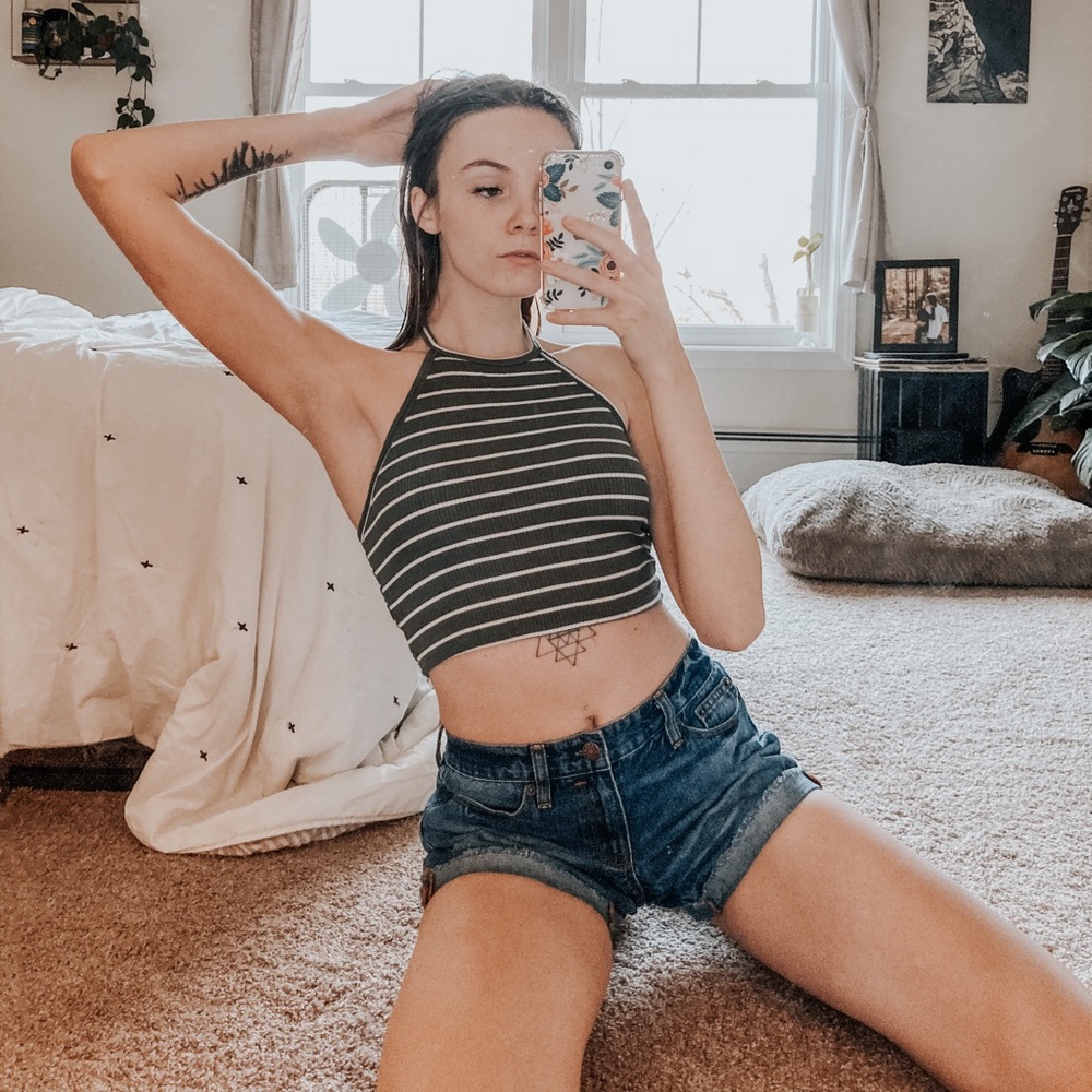 Green Stripe Forever 21 Crop Top